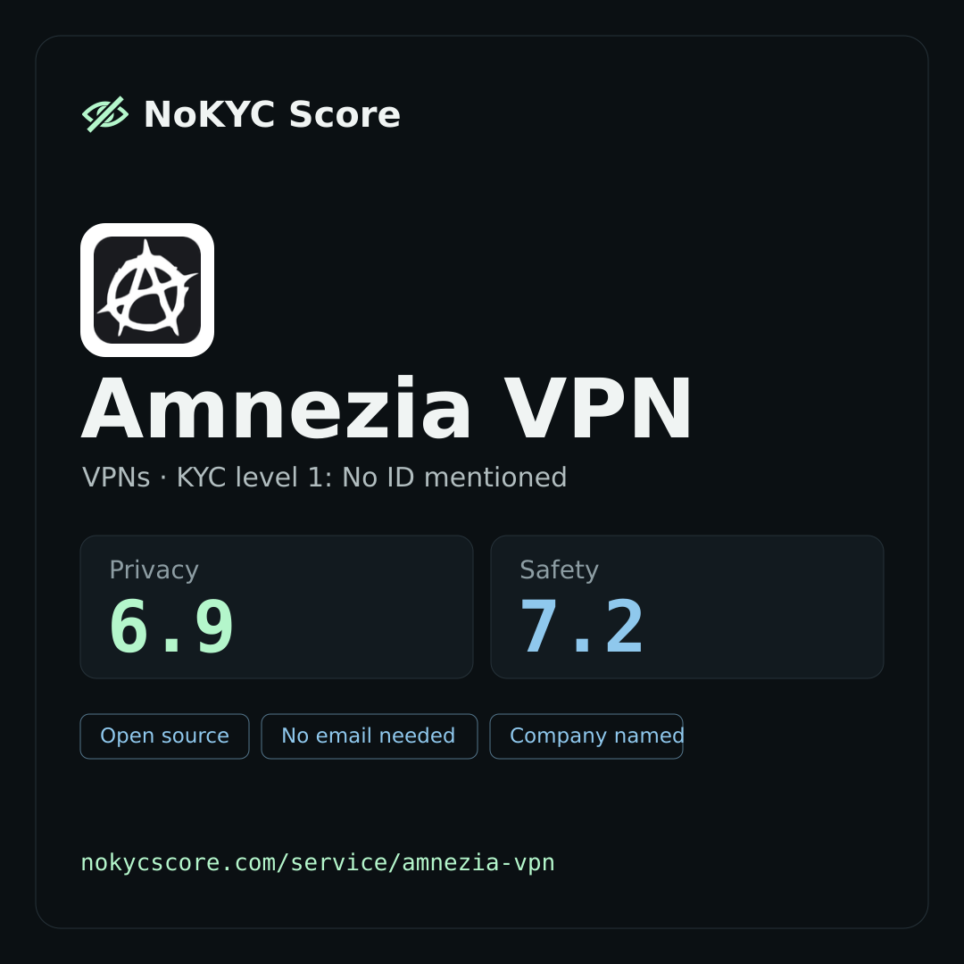 Amnezia VPN on NoKYC Score