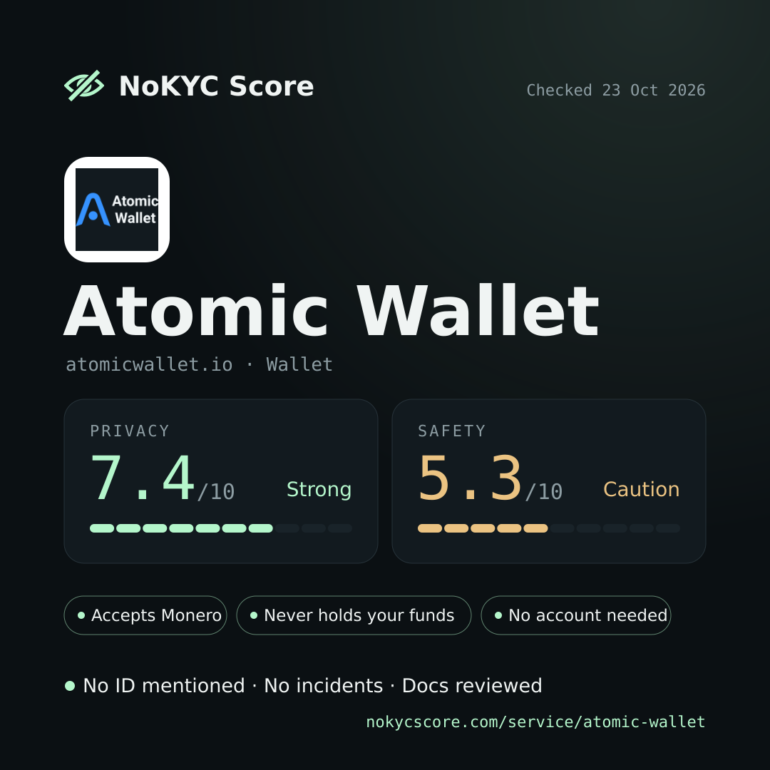 Atomic Wallet on NoKYC Score