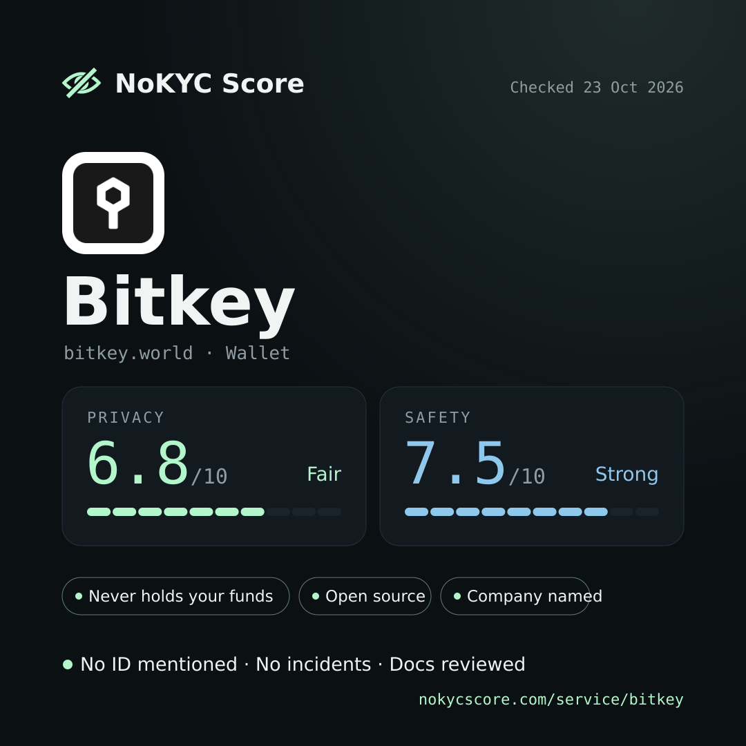 Bitkey on NoKYC Score