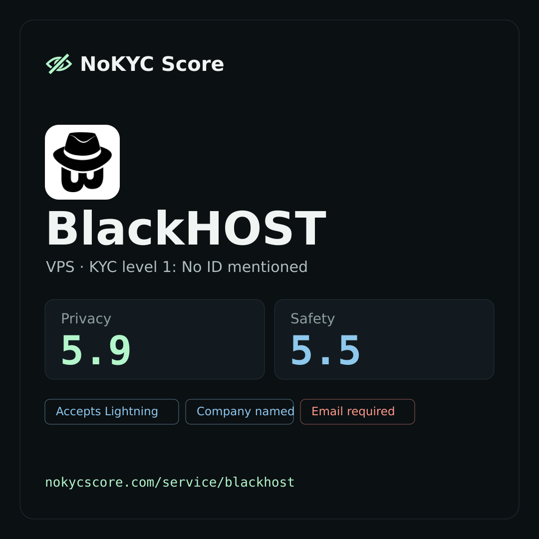 BlackHOST on NoKYC Score