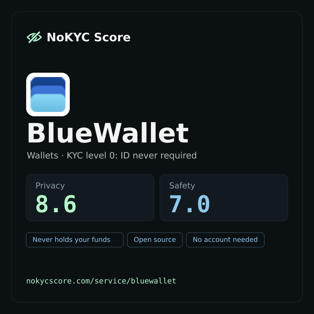 BlueWallet on NoKYC Score
