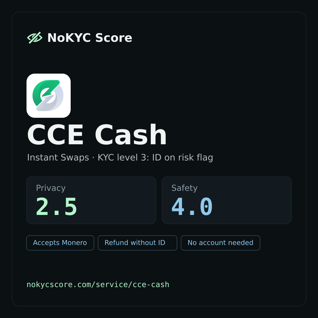CCE Cash on NoKYC Score
