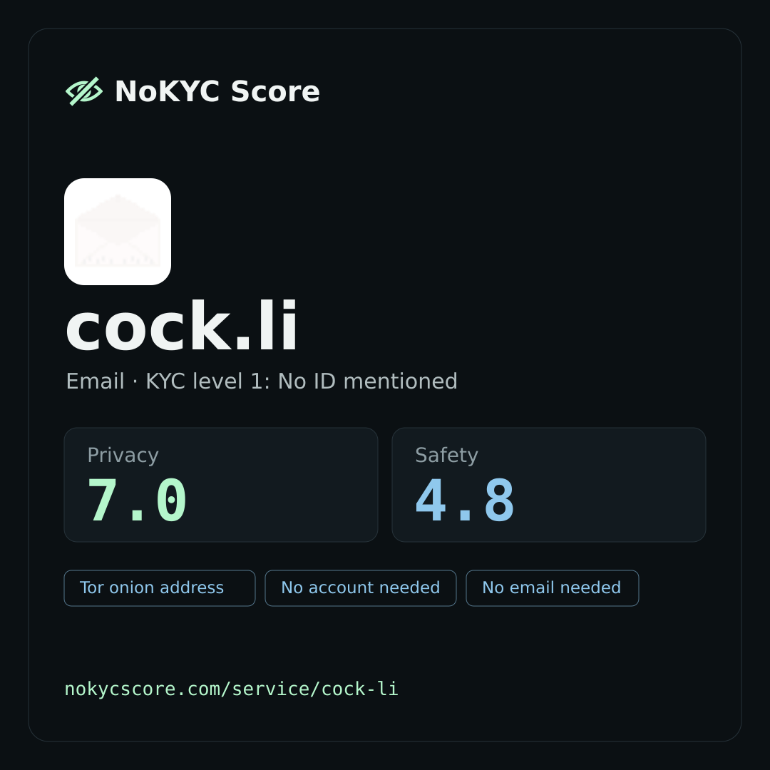 cock.li on NoKYC Score