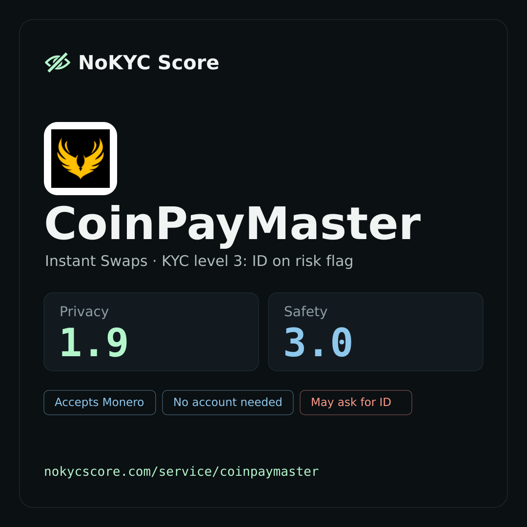 CoinPayMaster on NoKYC Score
