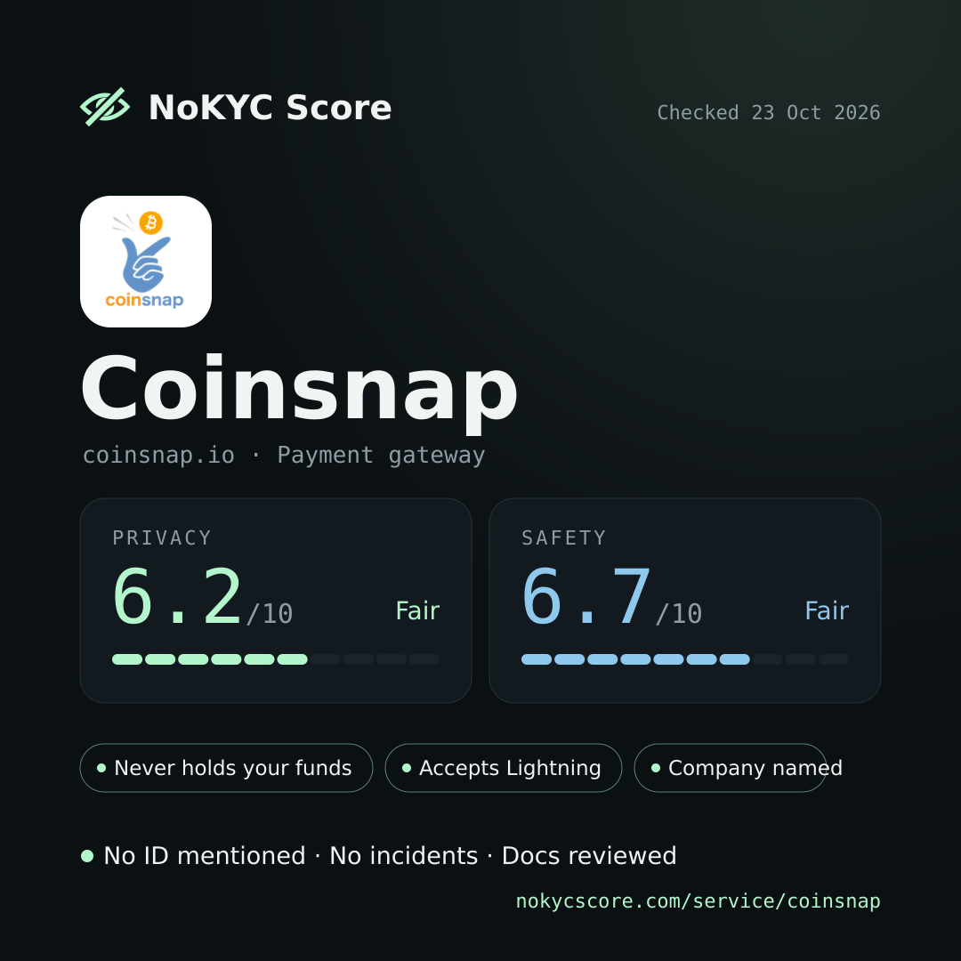 Coinsnap on NoKYC Score