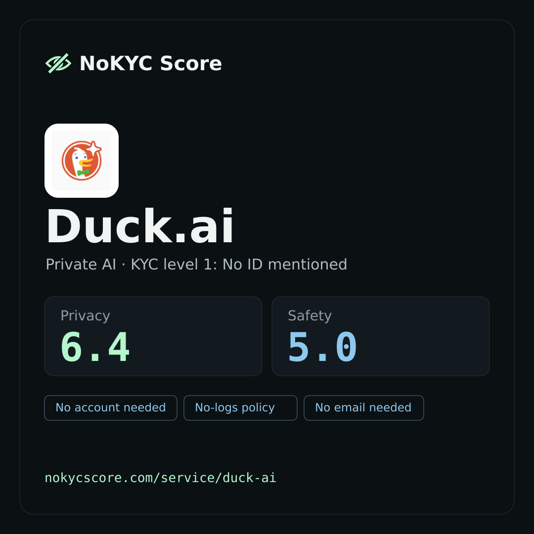 Duck.ai on NoKYC Score
