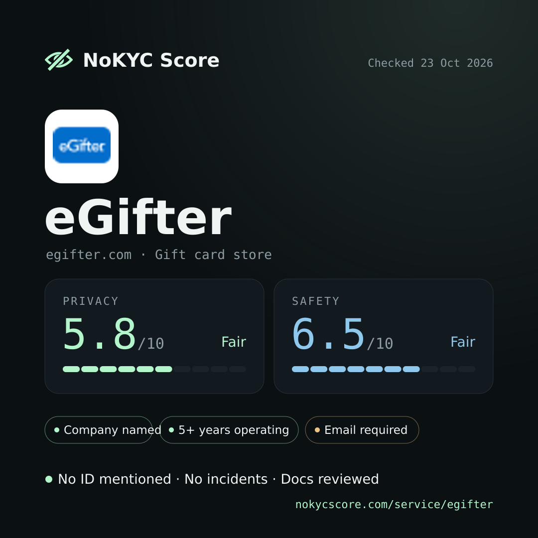 eGifter on NoKYC Score