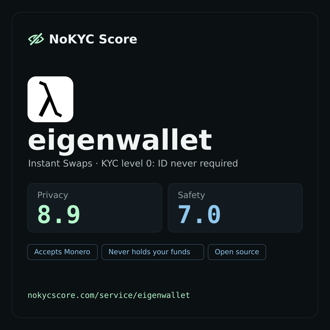 eigenwallet on NoKYC Score