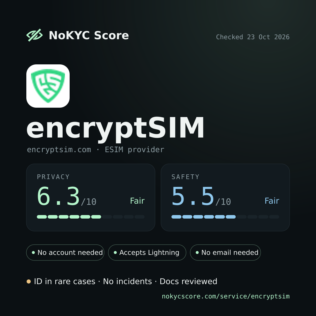 encryptSIM on NoKYC Score