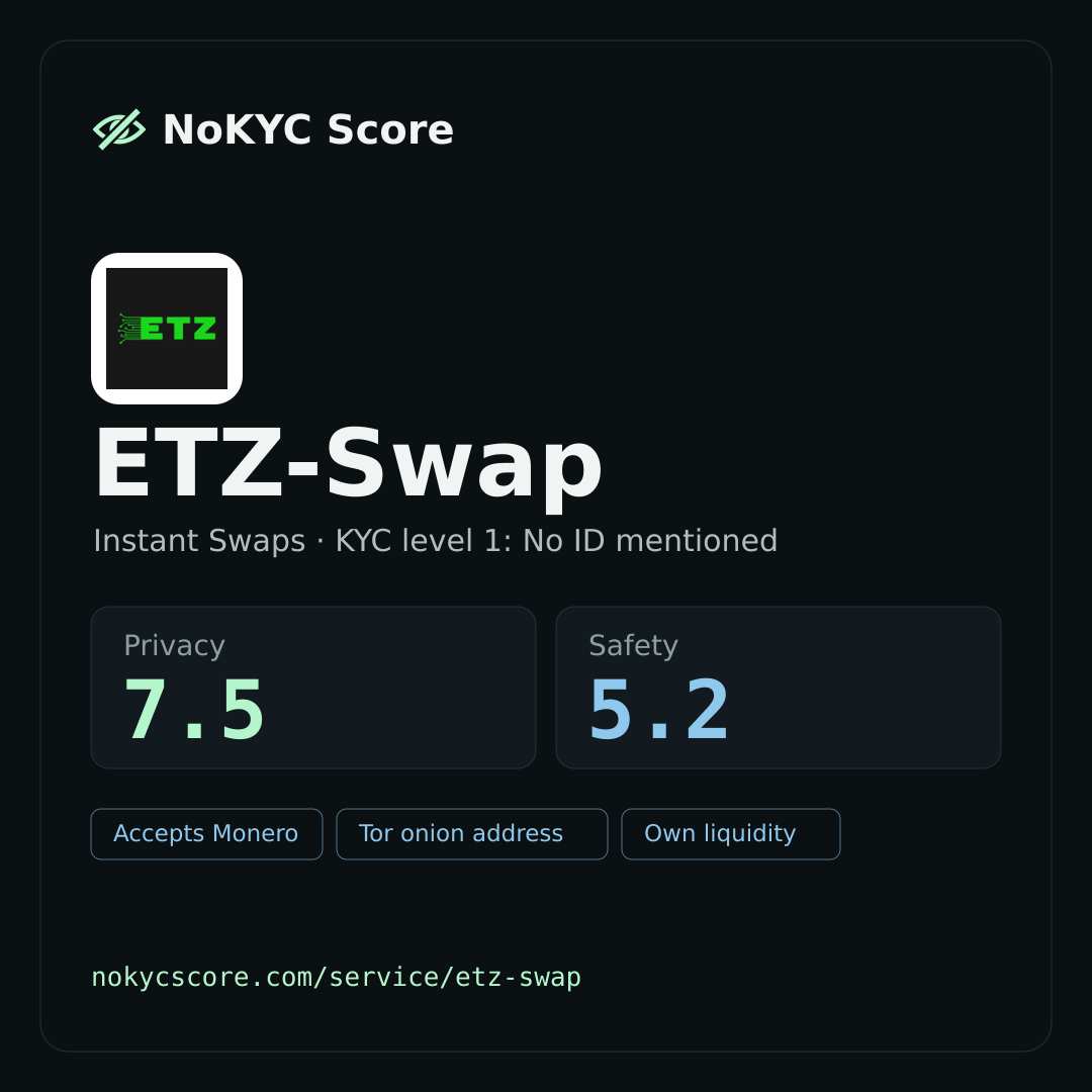ETZ-Swap on NoKYC Score