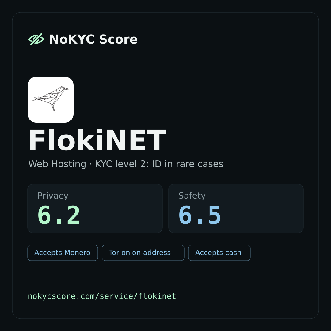 FlokiNET on NoKYC Score