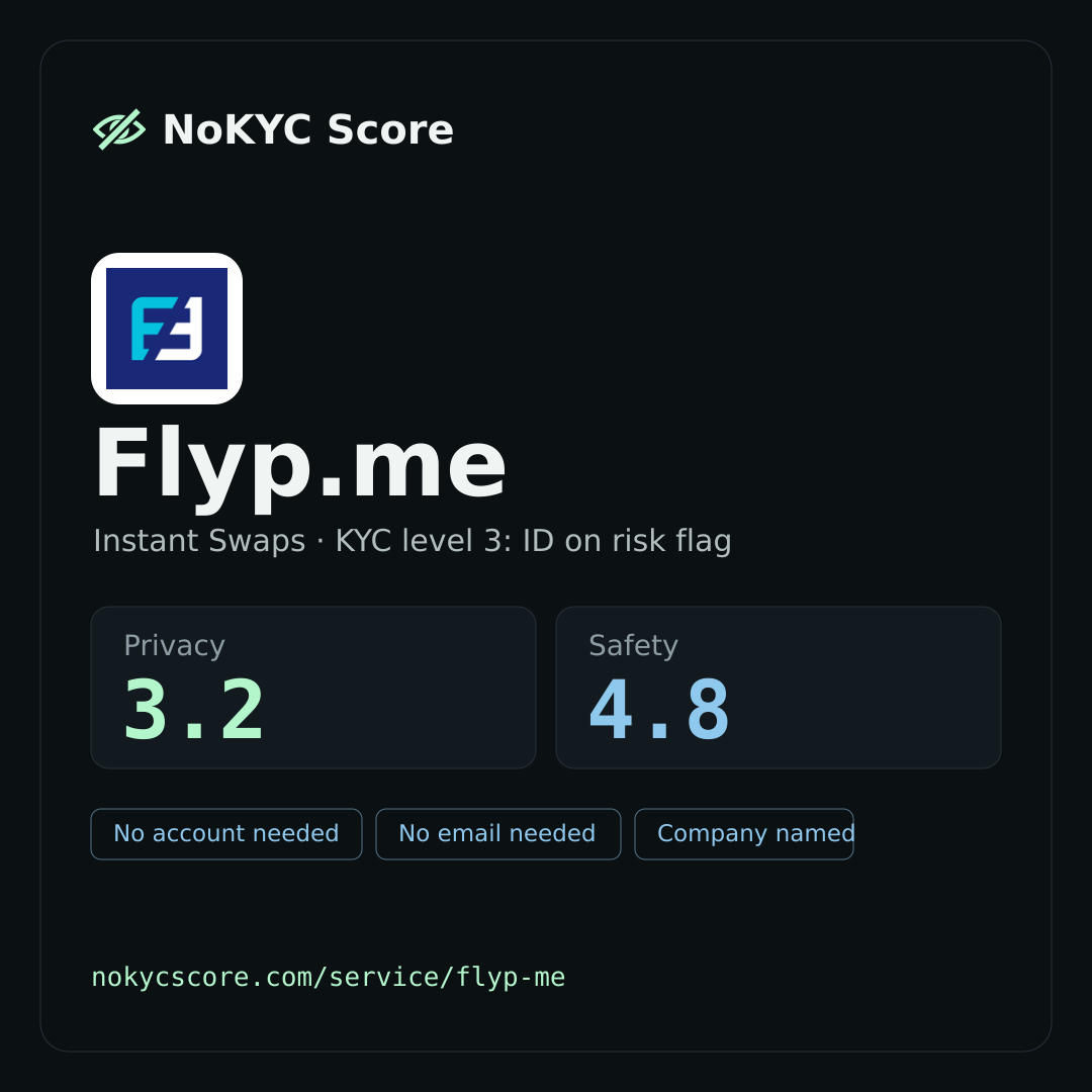 Flyp.me on NoKYC Score