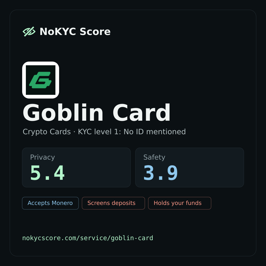 Goblin Card on NoKYC Score