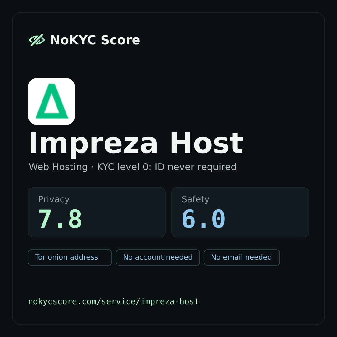 Impreza Host on NoKYC Score