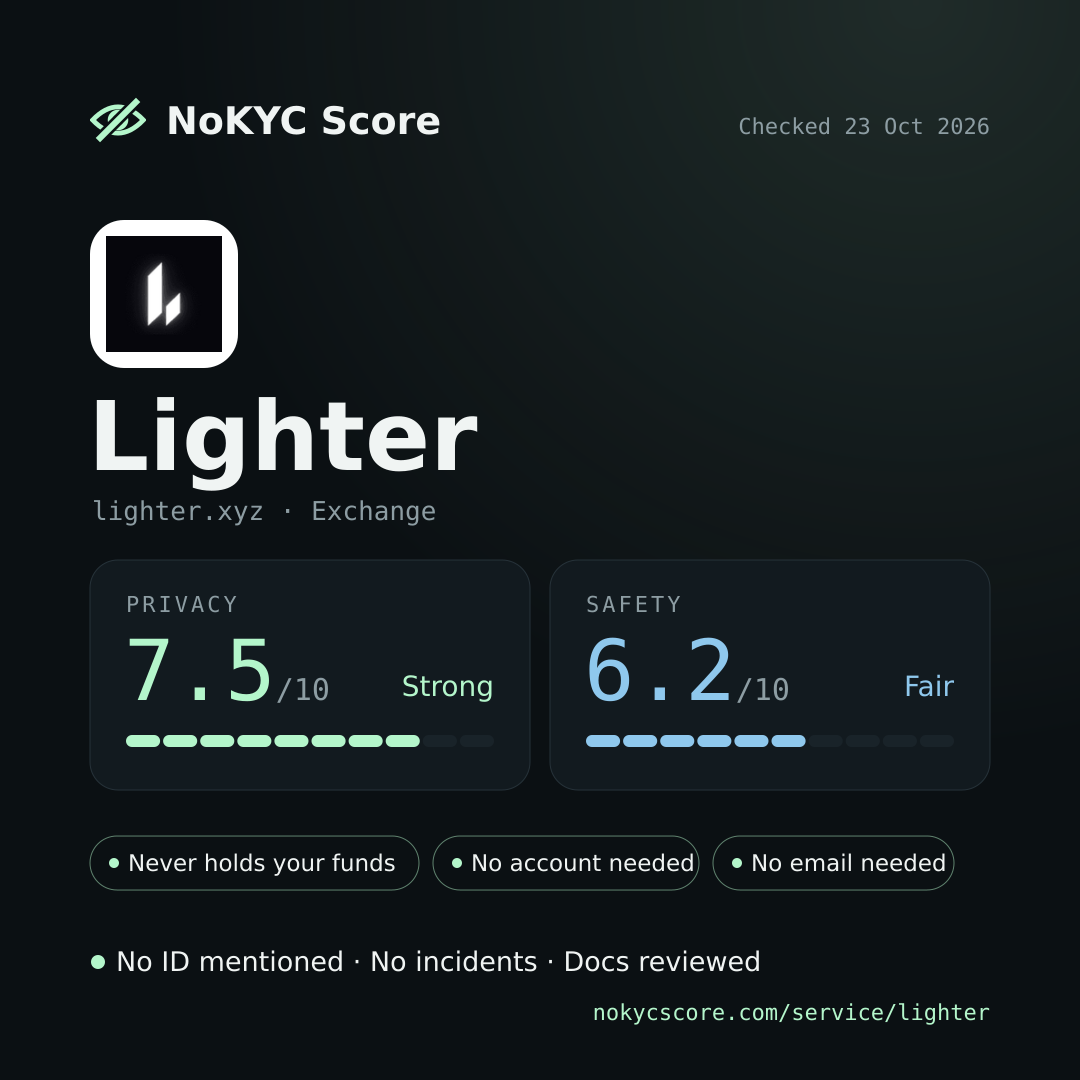 Lighter on NoKYC Score
