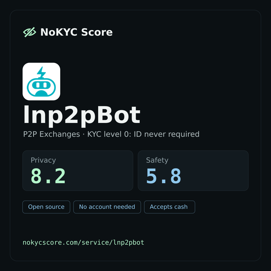 lnp2pBot on NoKYC Score