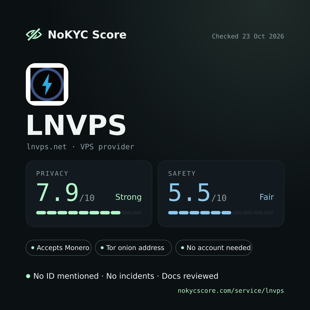 LNVPS on NoKYC Score