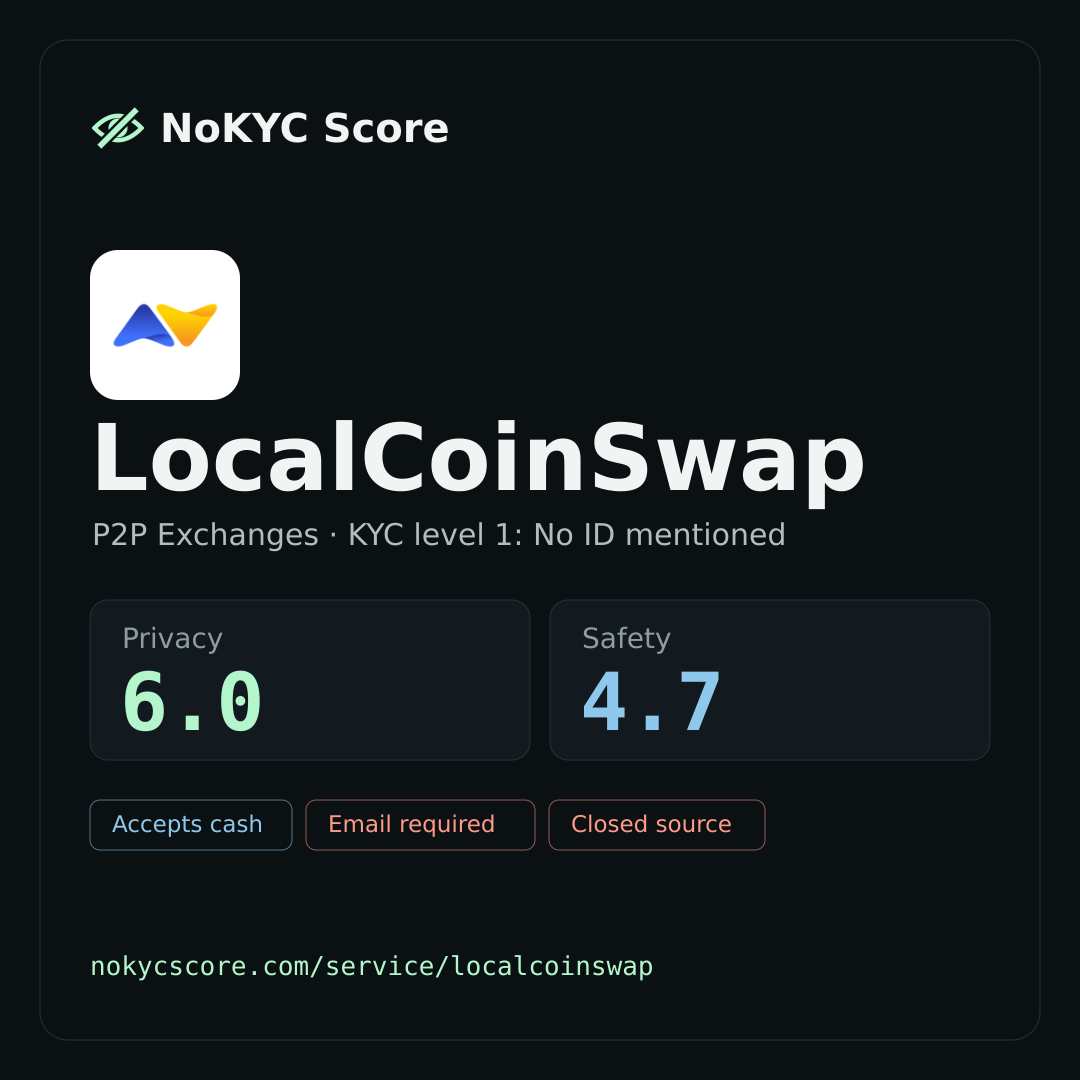 LocalCoinSwap on NoKYC Score
