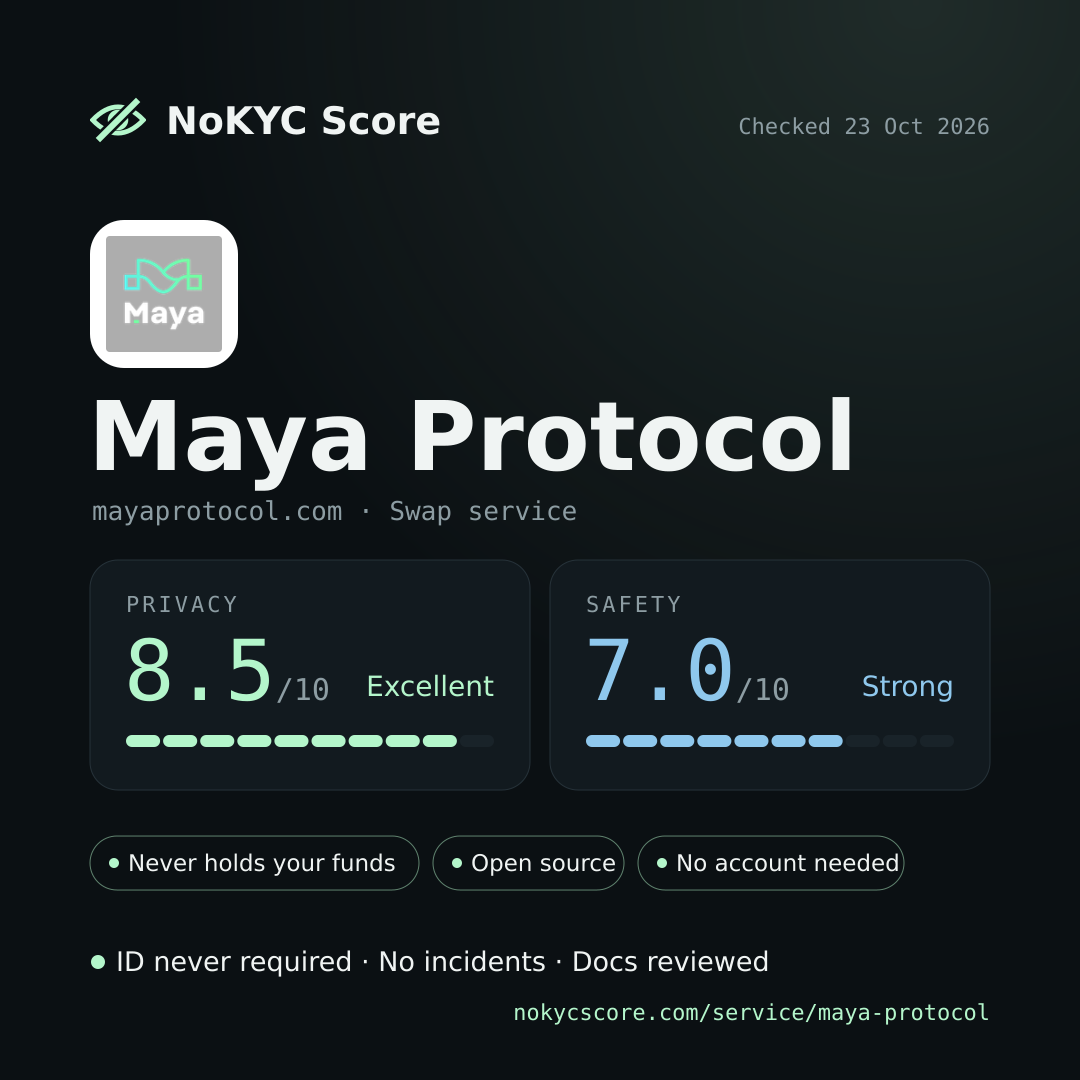 Maya Protocol on NoKYC Score