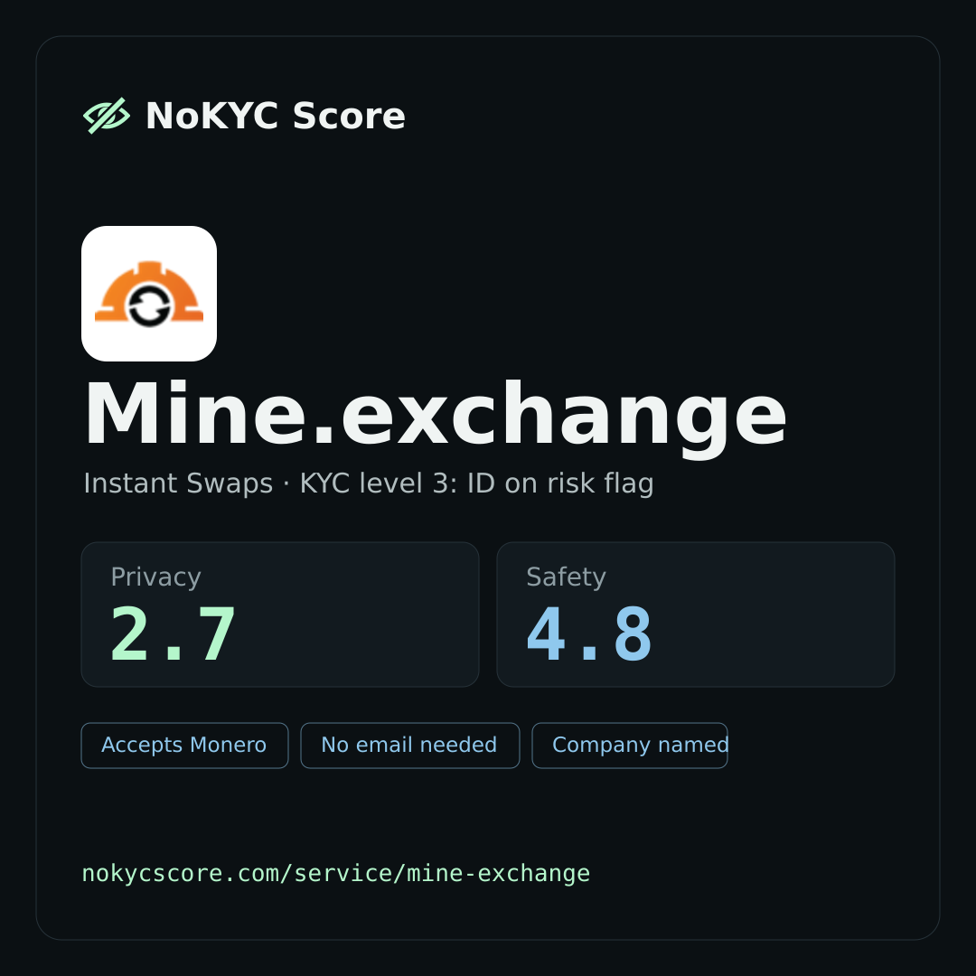 Mine.exchange on NoKYC Score