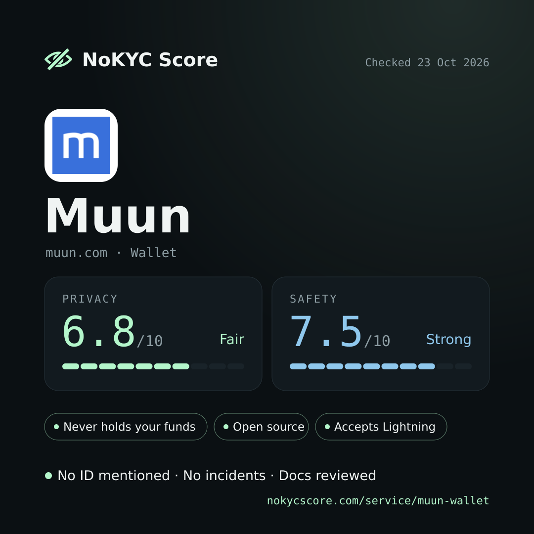 Muun on NoKYC Score