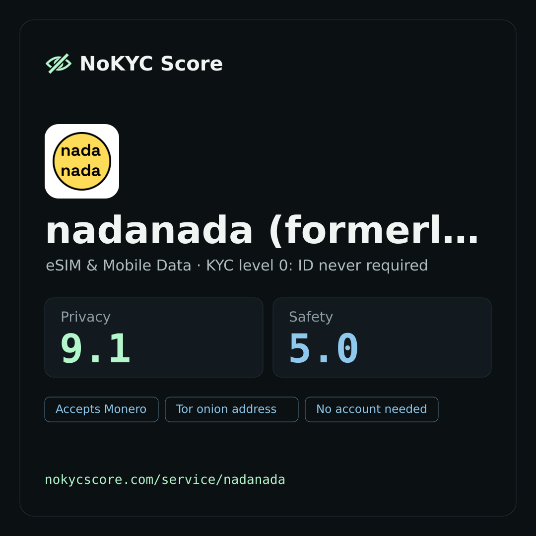 nadanada (formerly LNVPN) on NoKYC Score