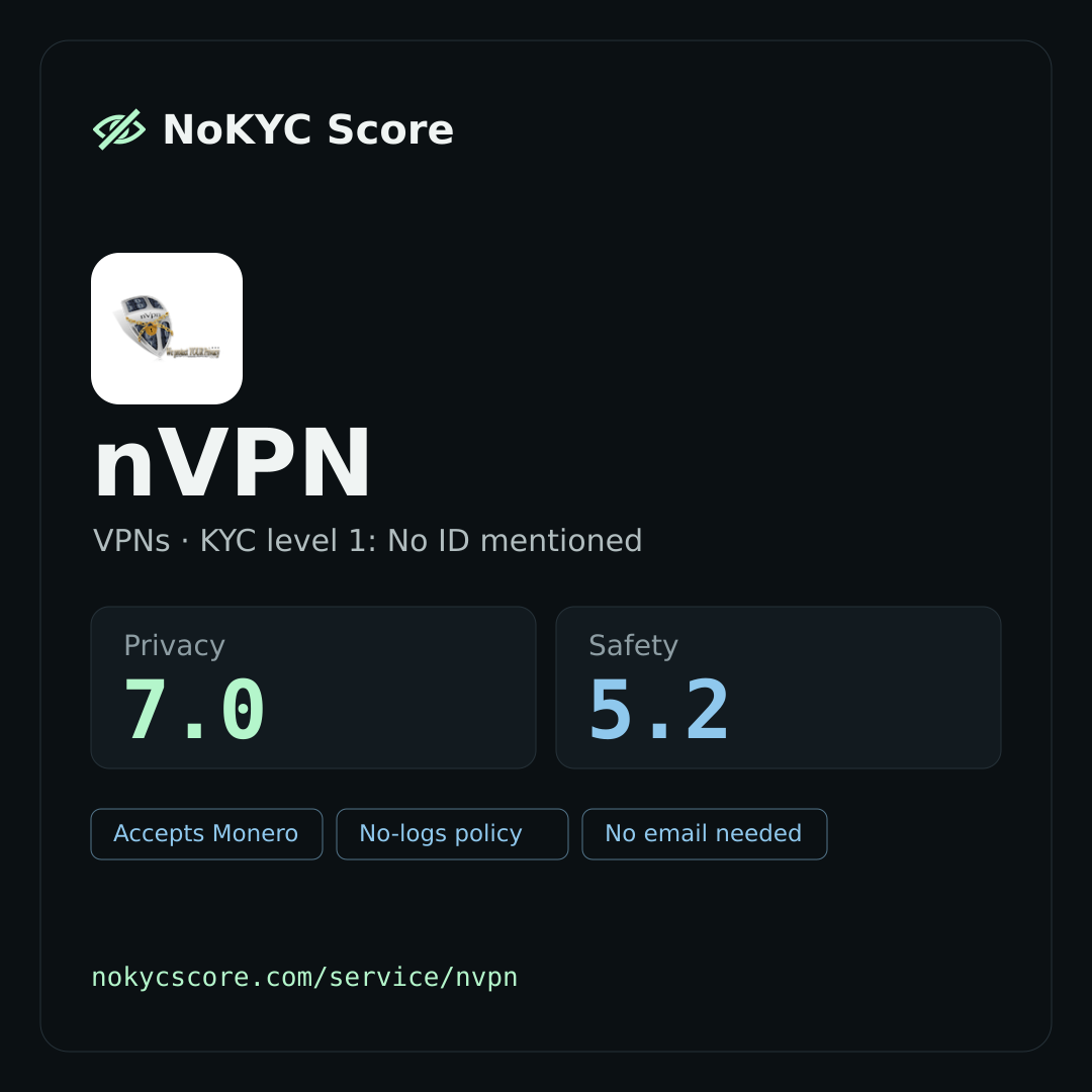 nVPN on NoKYC Score