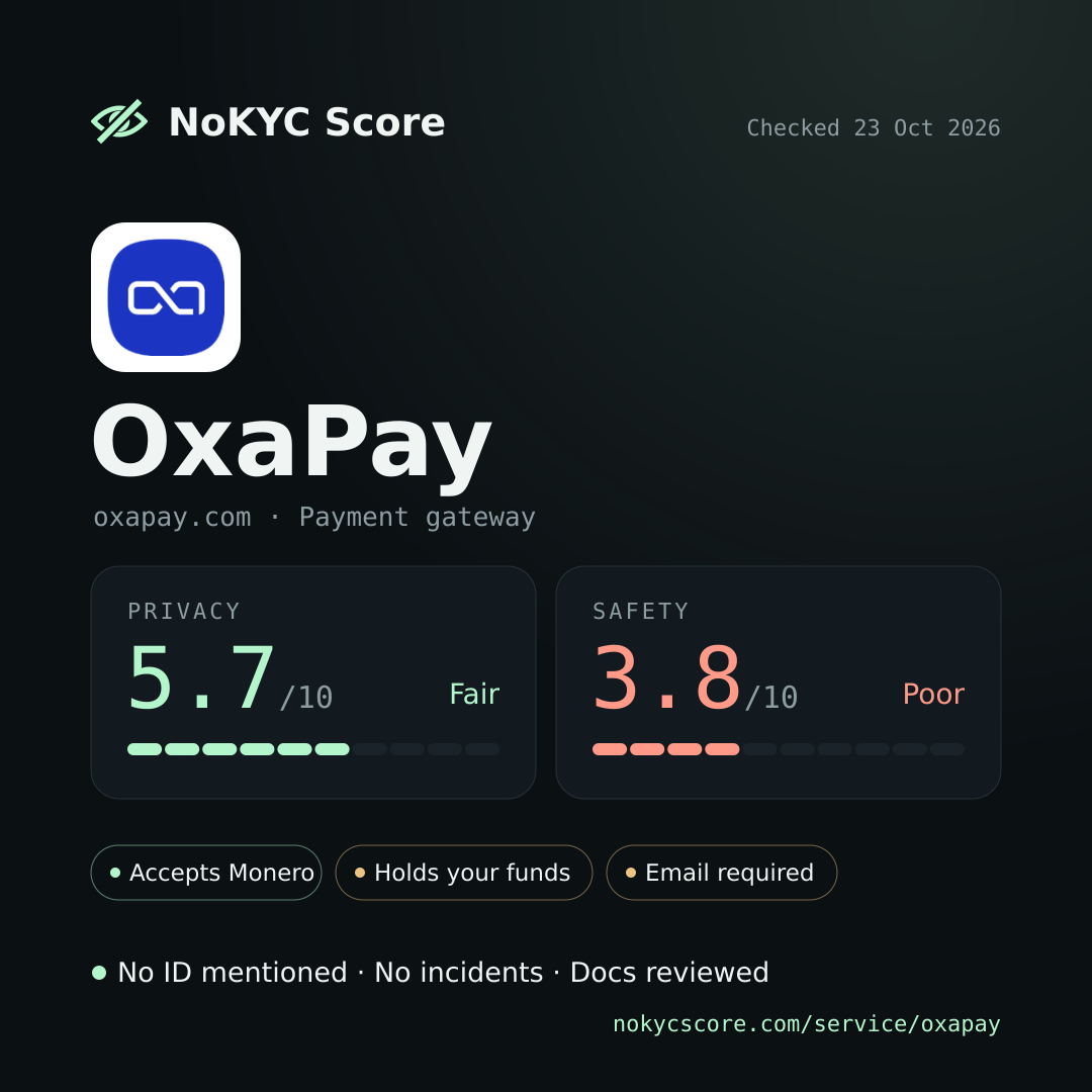 OxaPay on NoKYC Score