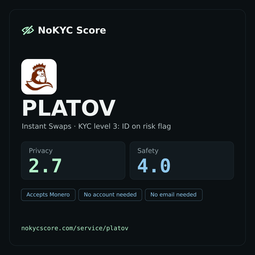 PLATOV on NoKYC Score