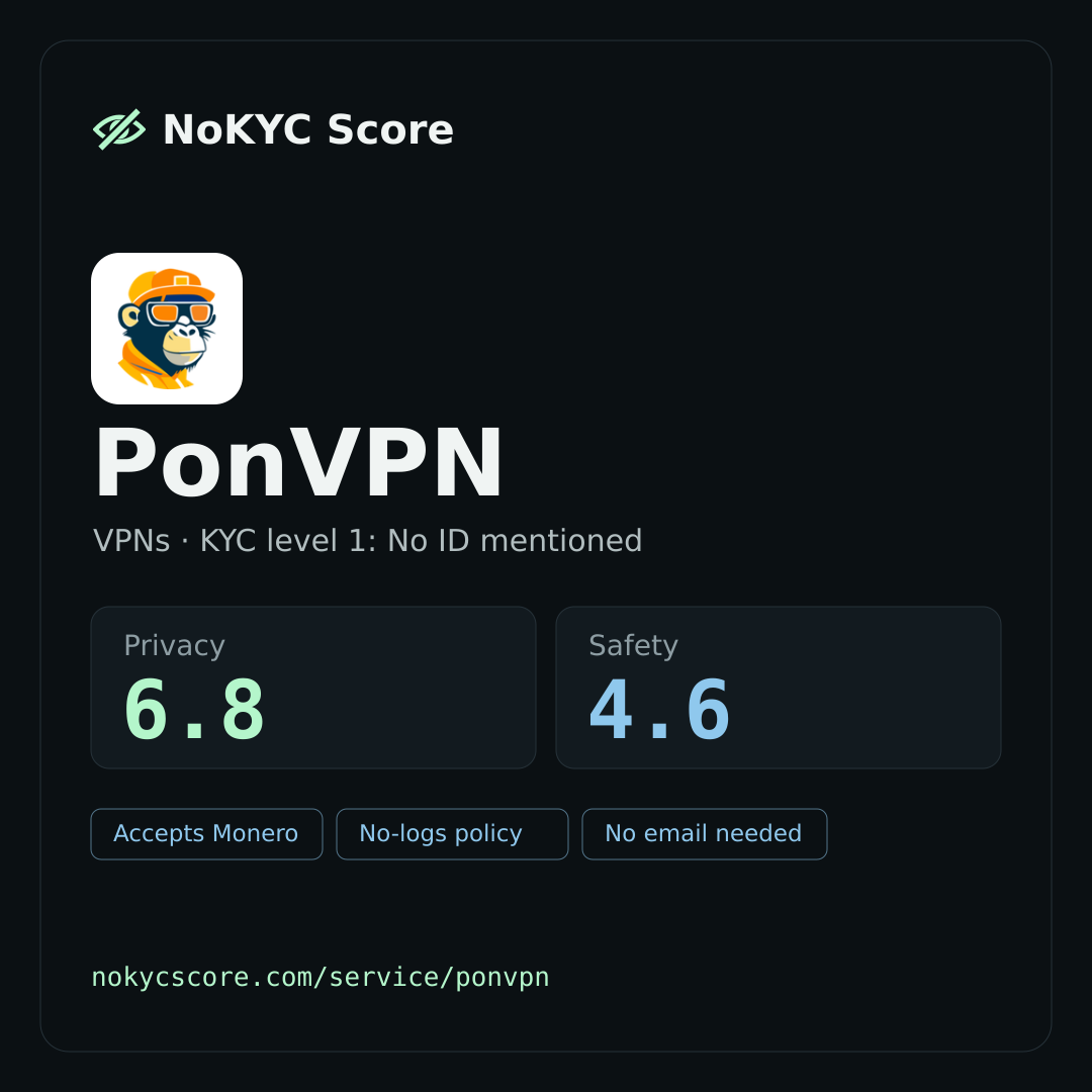PonVPN on NoKYC Score