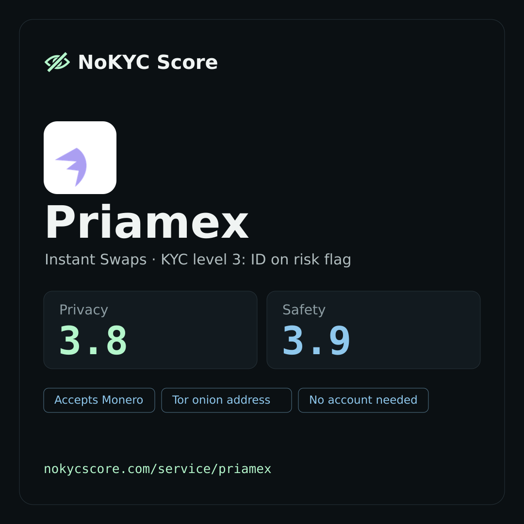 Priamex on NoKYC Score
