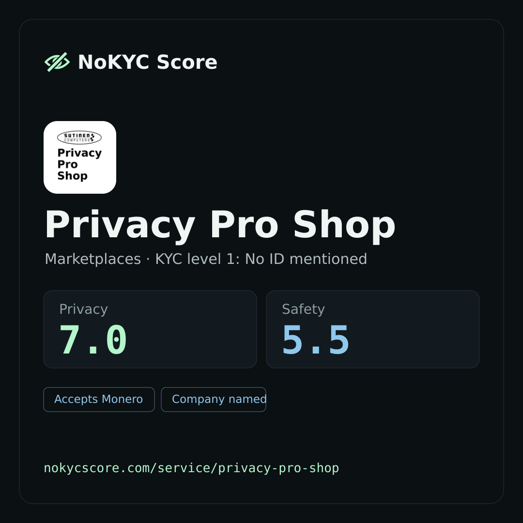 Privacy Pro Shop on NoKYC Score