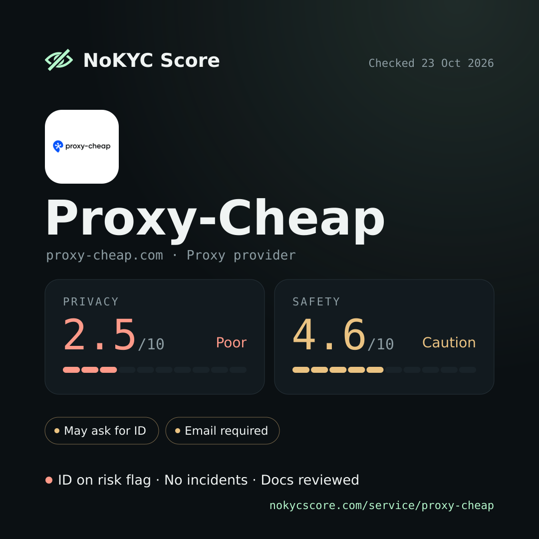 Proxy-Cheap on NoKYC Score