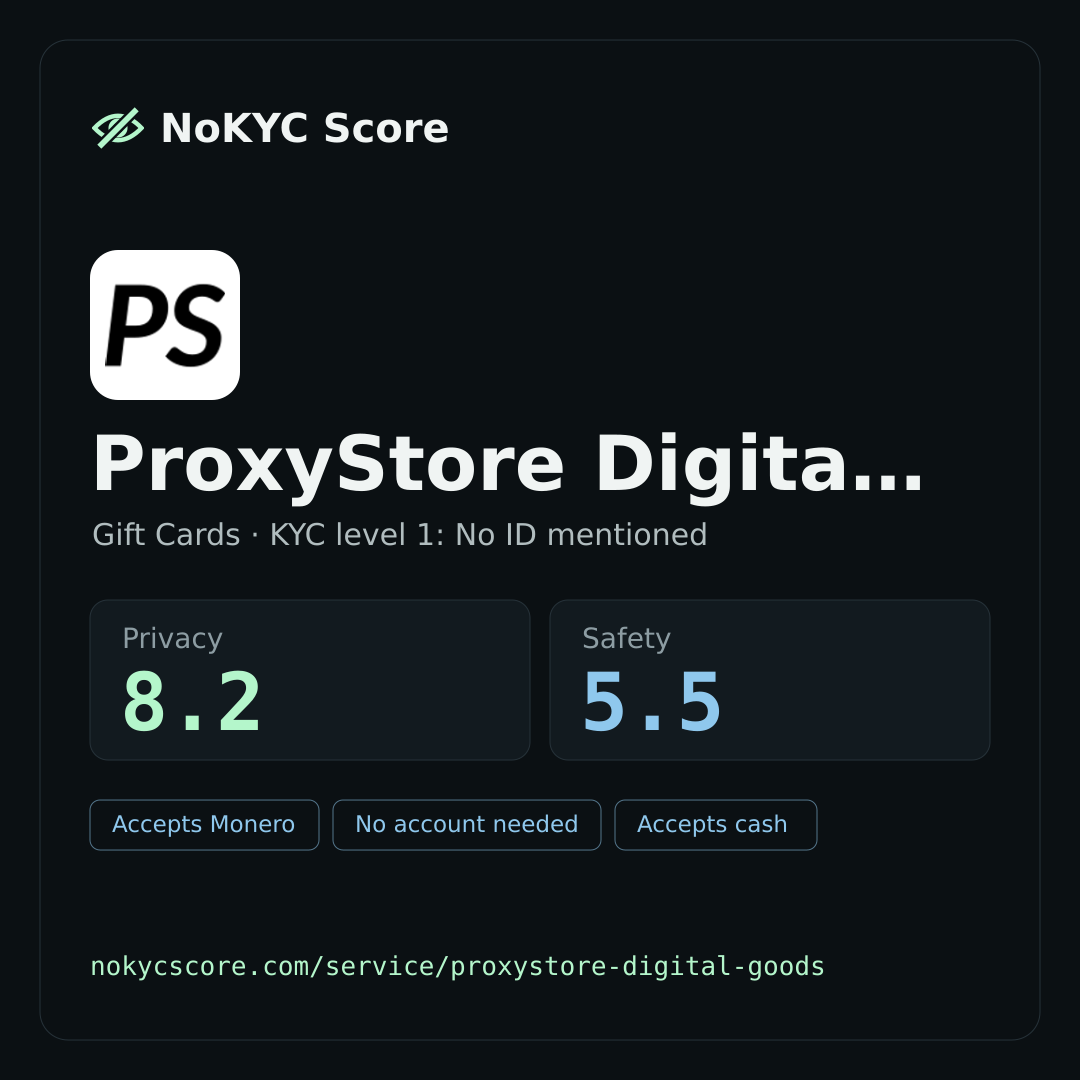ProxyStore Digital Goods on NoKYC Score