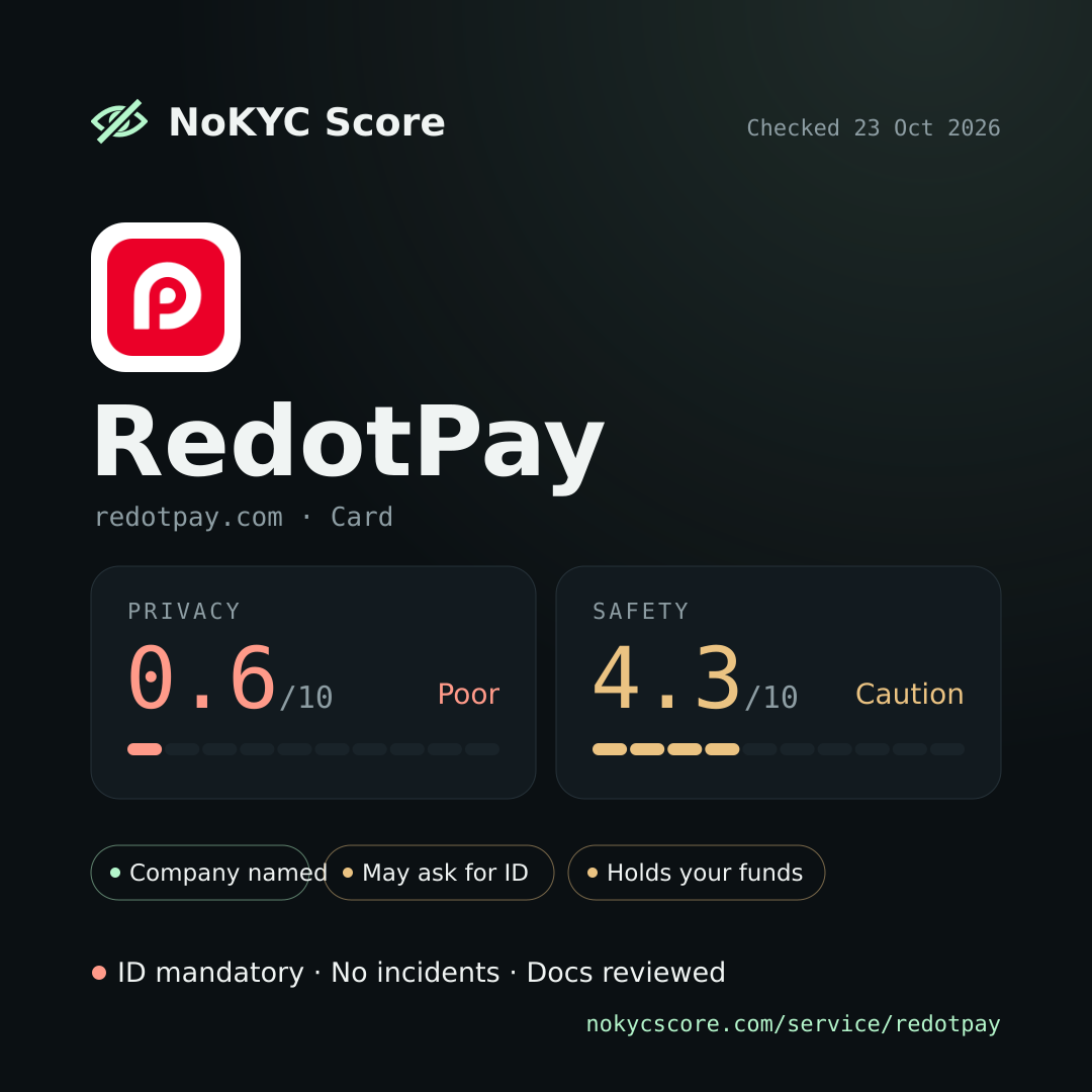 RedotPay on NoKYC Score