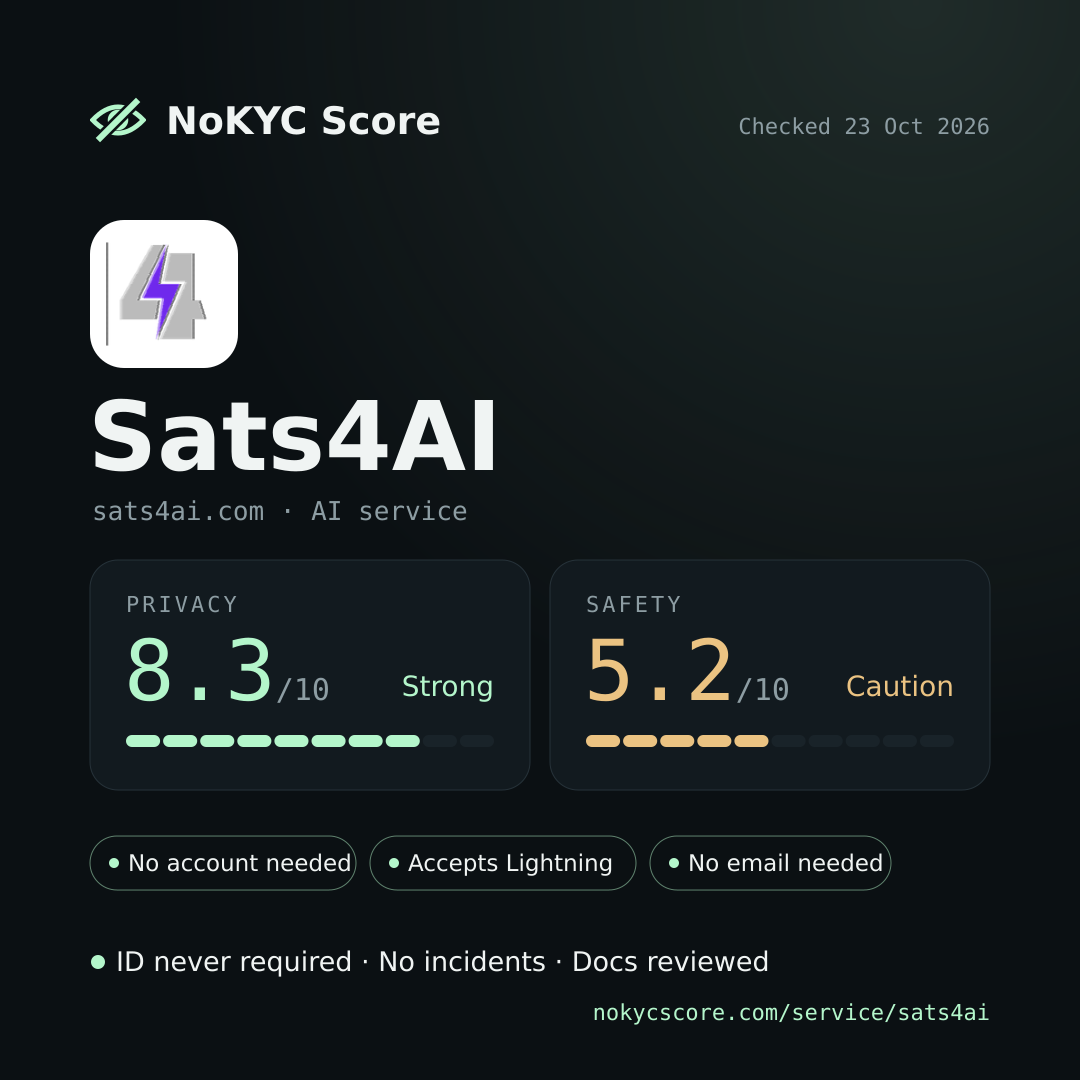 Sats4AI on NoKYC Score