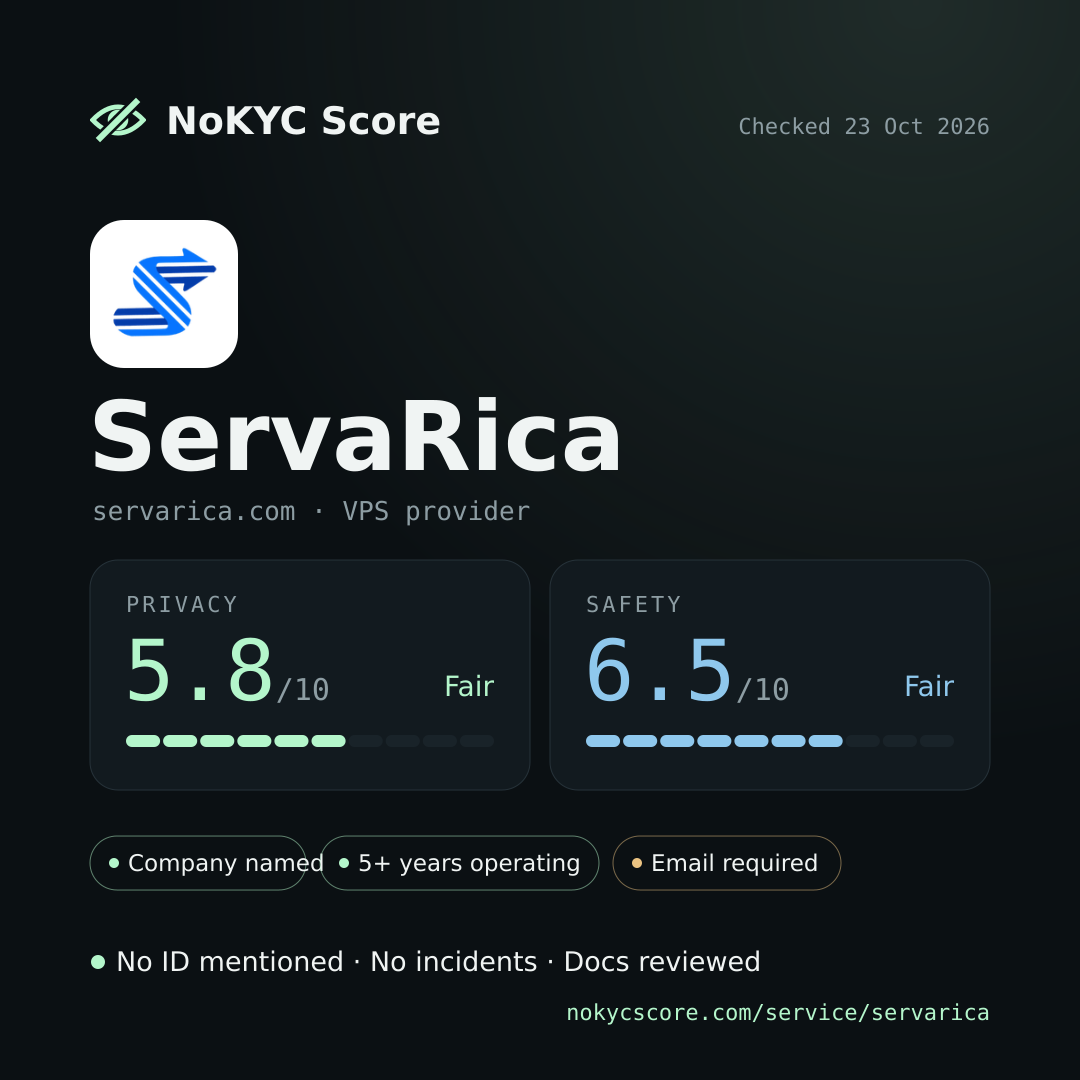 ServaRica on NoKYC Score