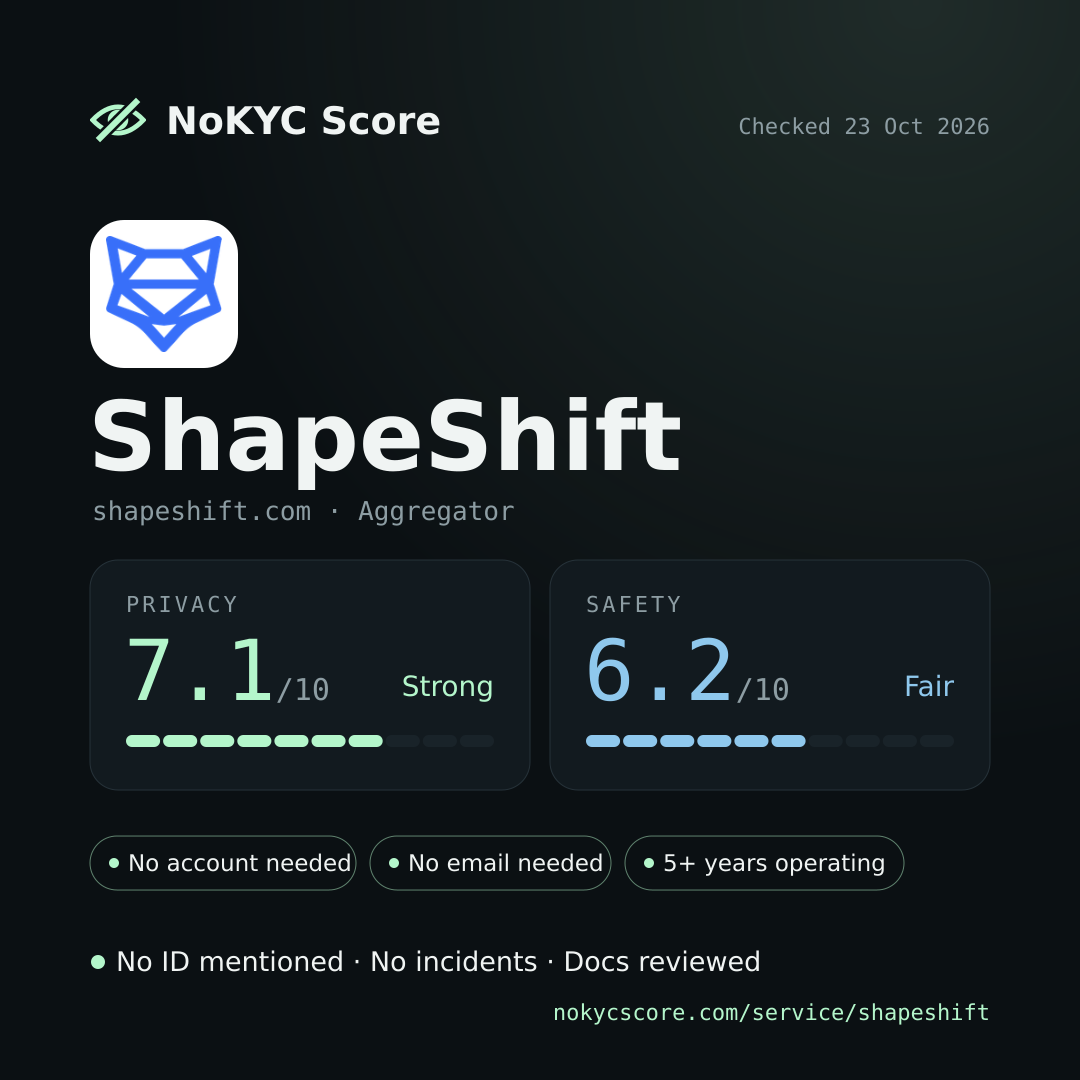 ShapeShift on NoKYC Score