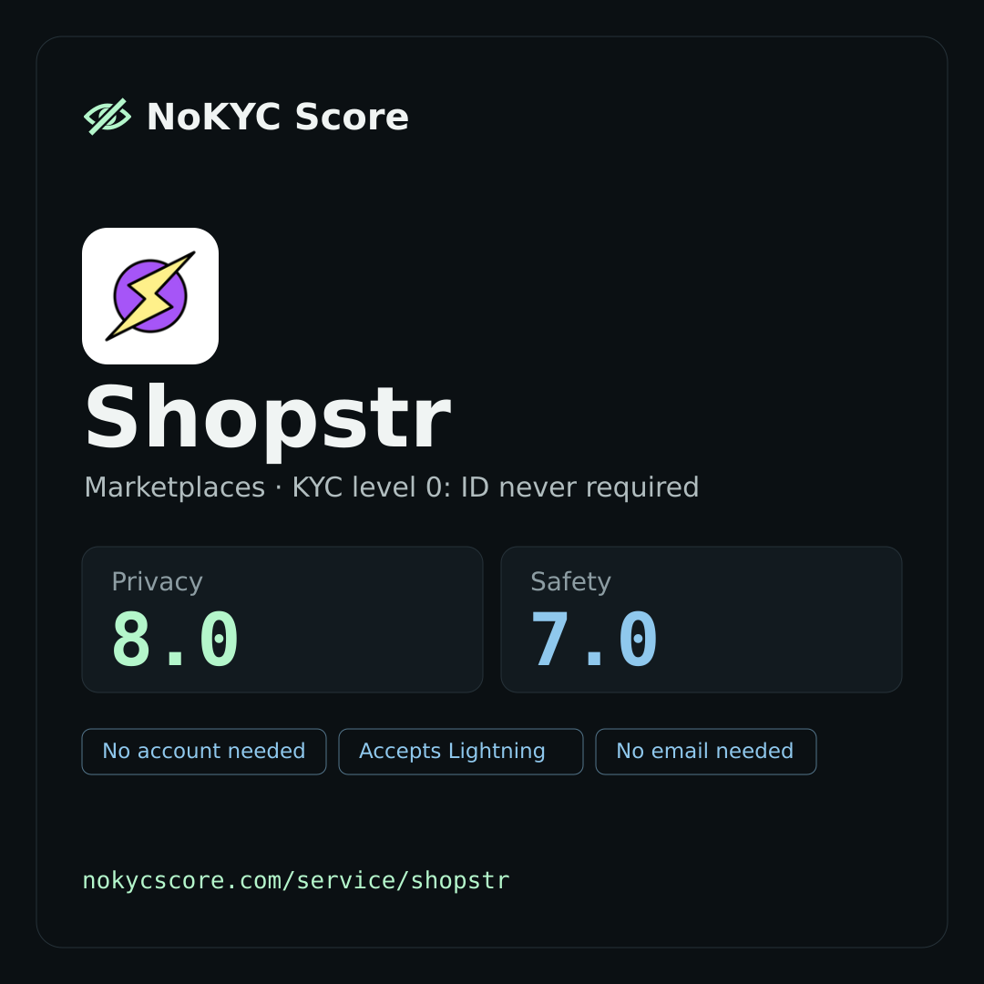 Shopstr on NoKYC Score
