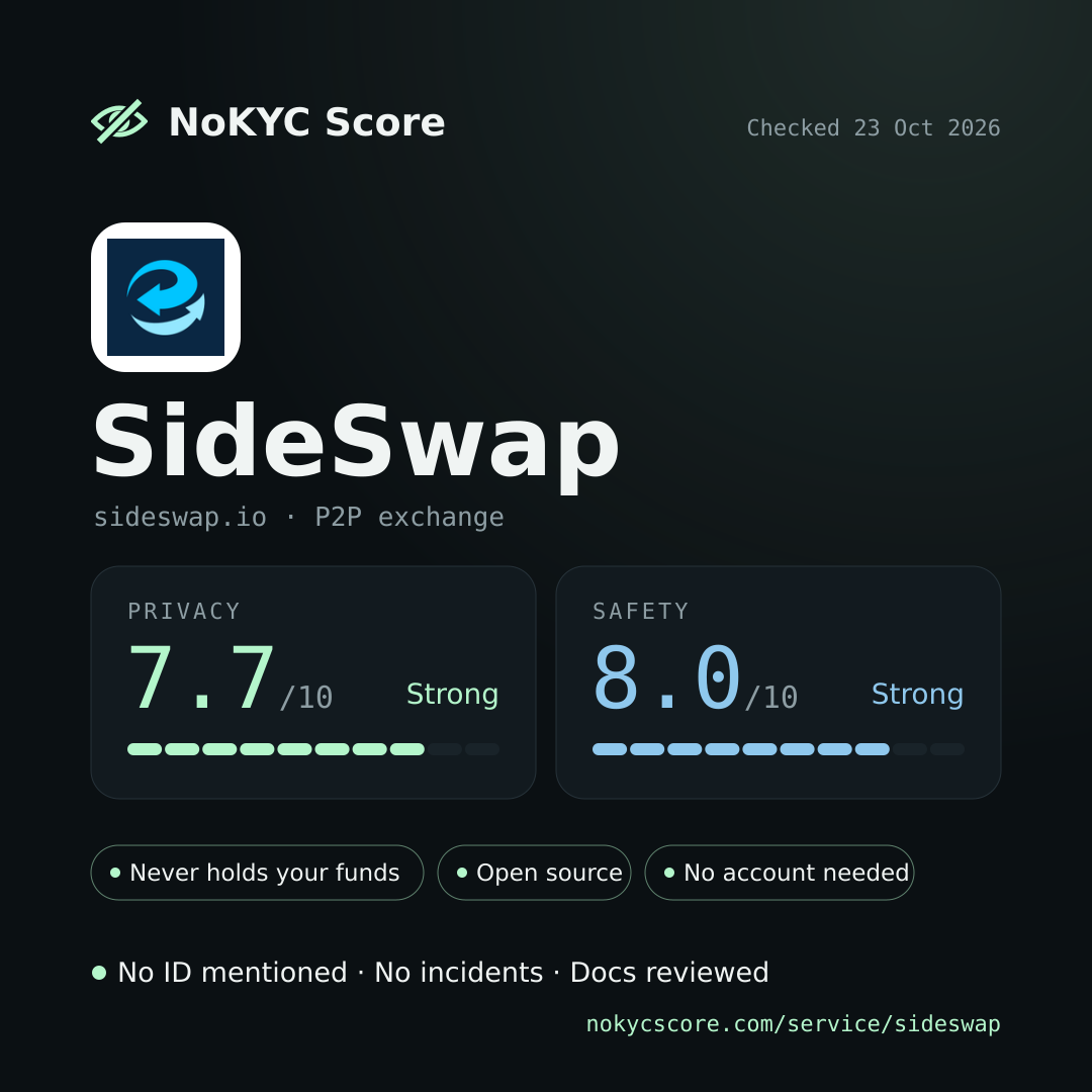 SideSwap on NoKYC Score