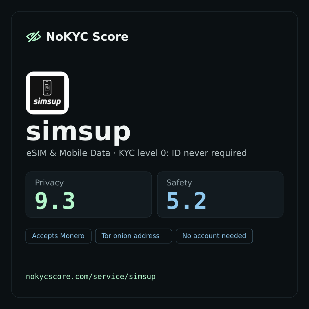 simsup on NoKYC Score