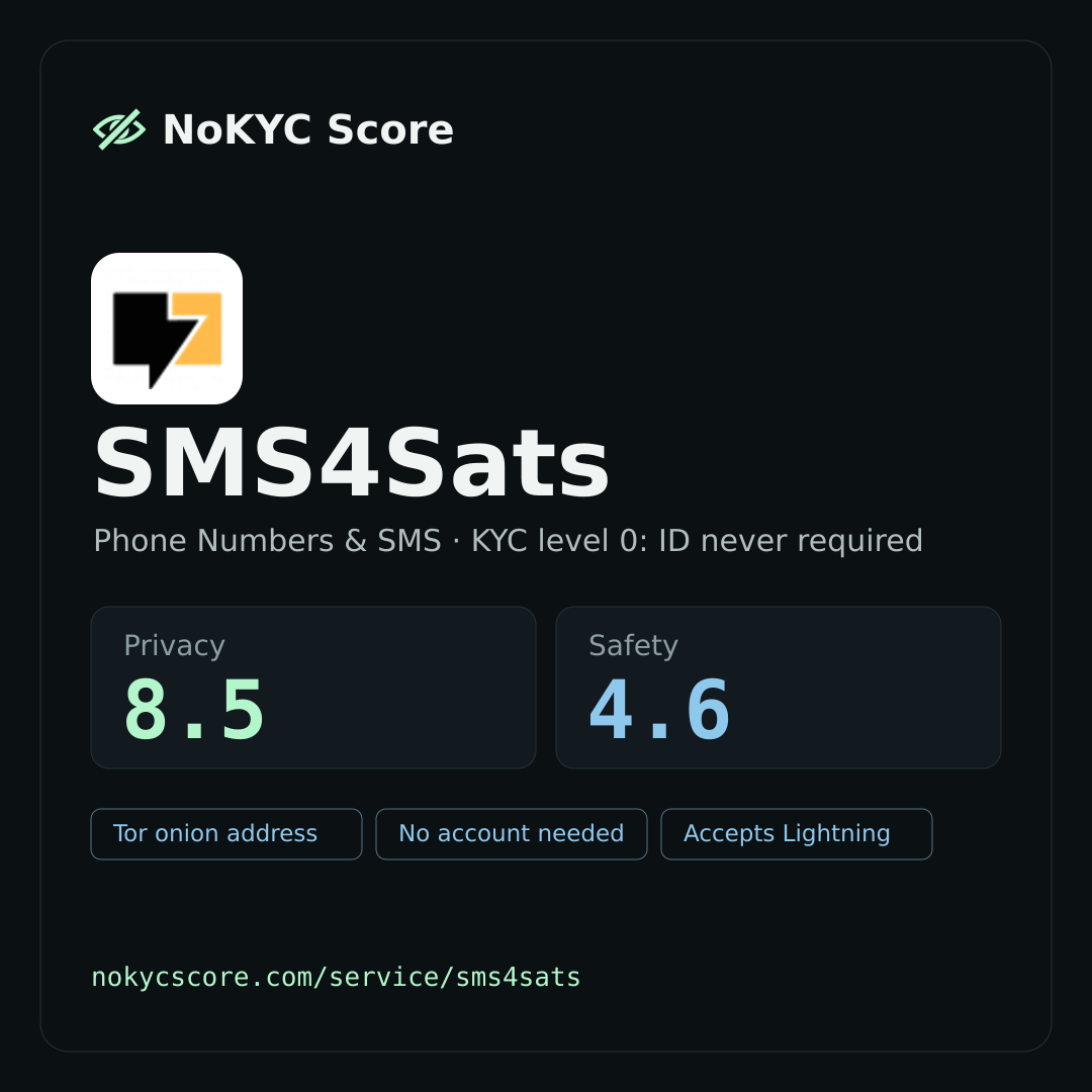 SMS4Sats on NoKYC Score