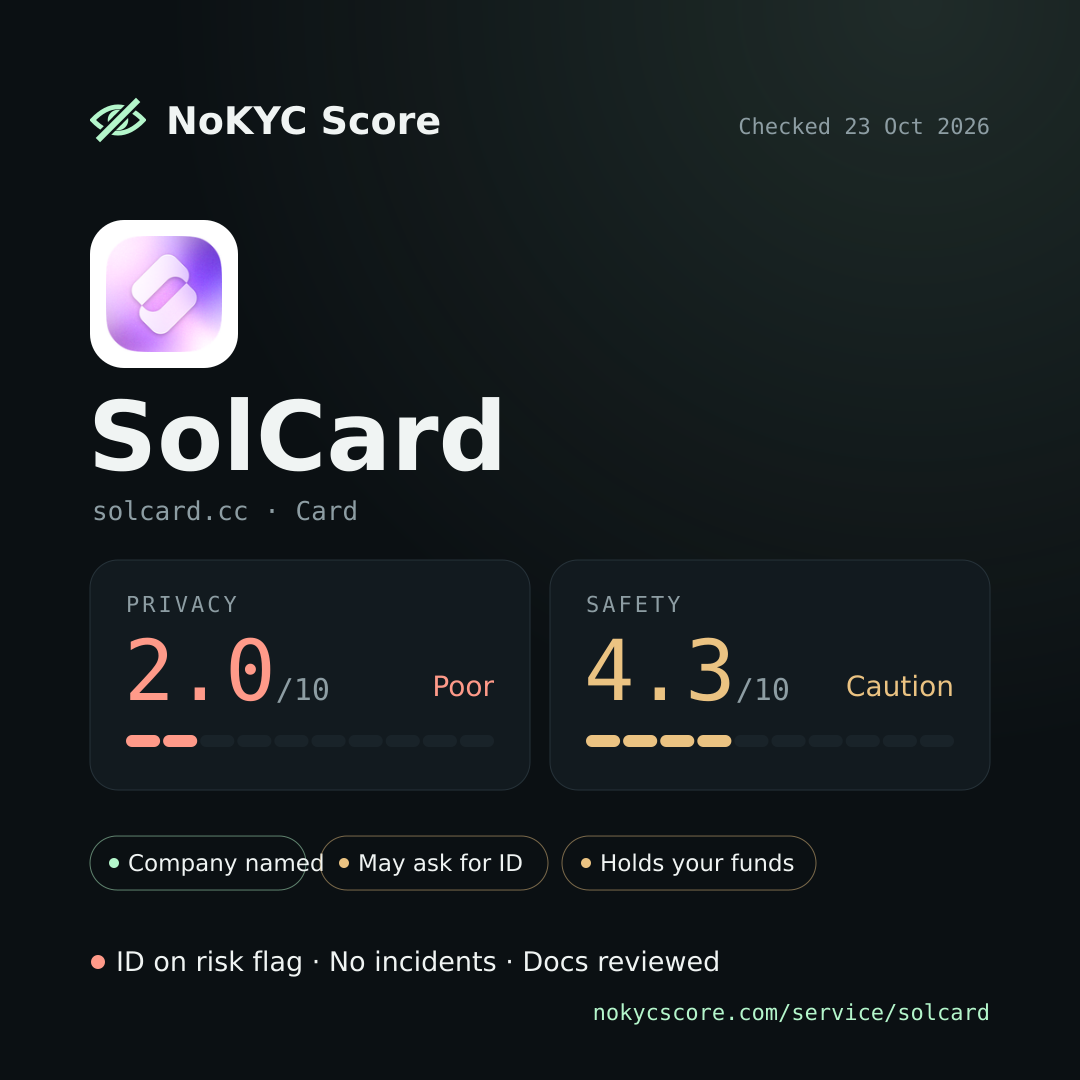 SolCard on NoKYC Score