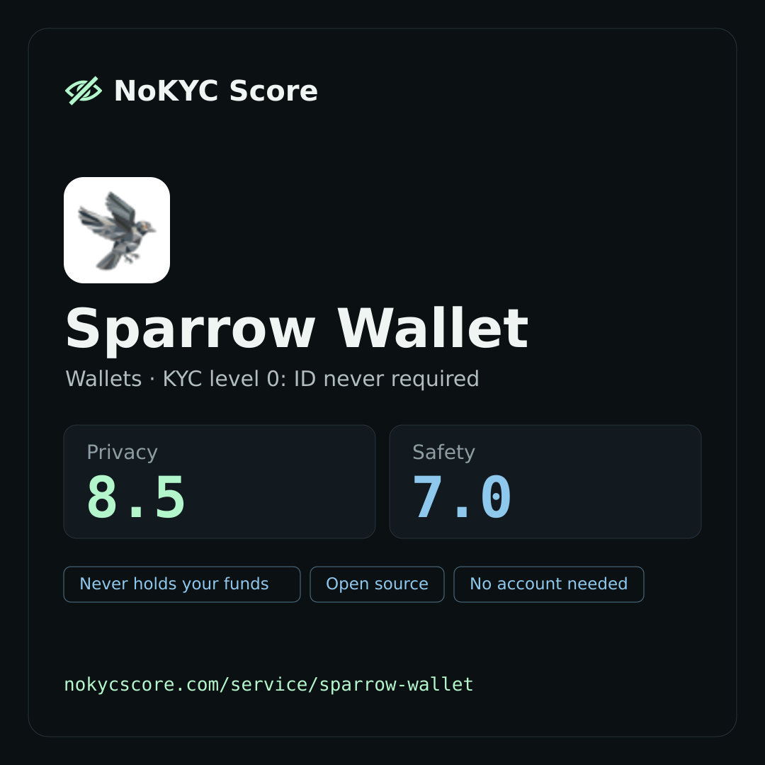 Sparrow Wallet on NoKYC Score