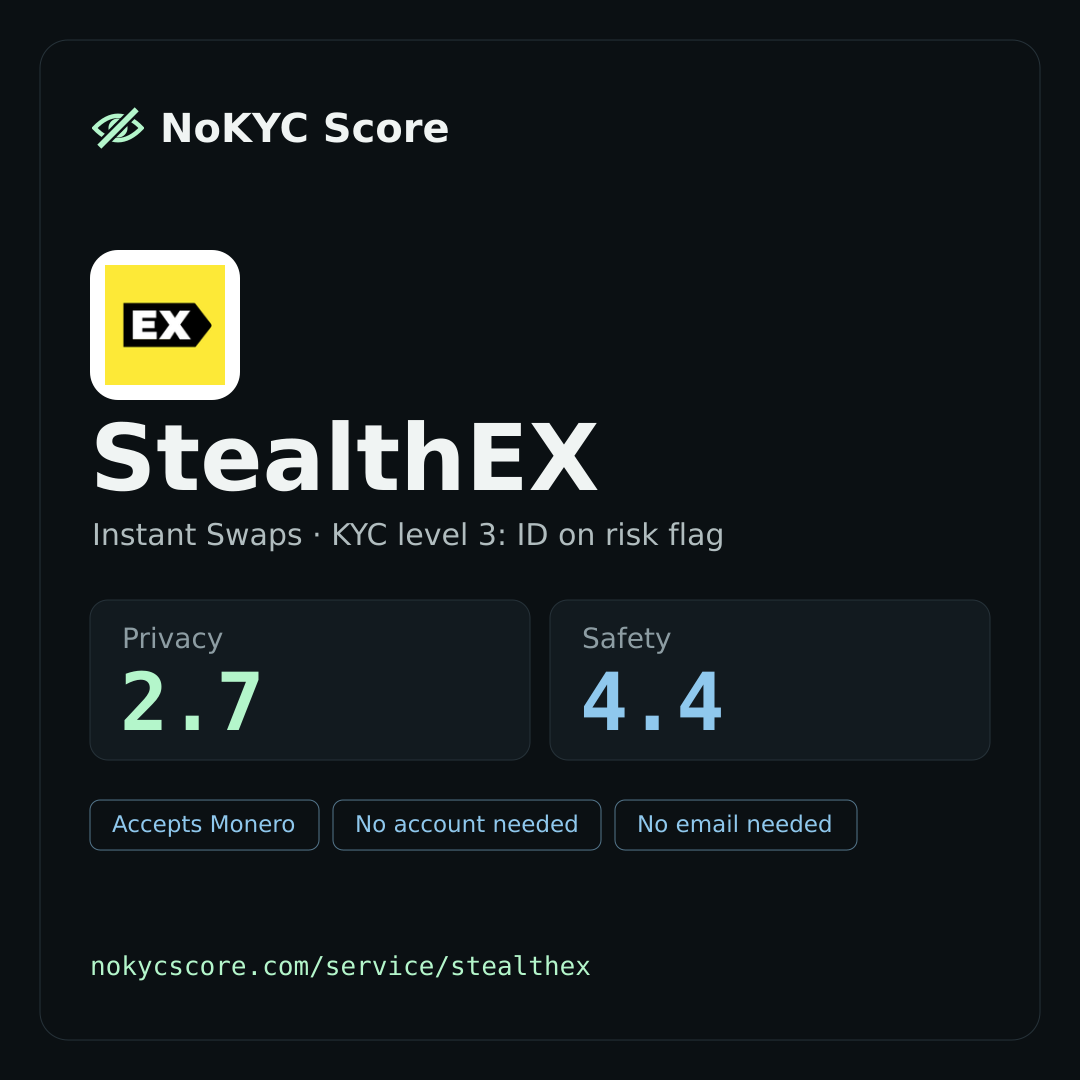 StealthEX on NoKYC Score