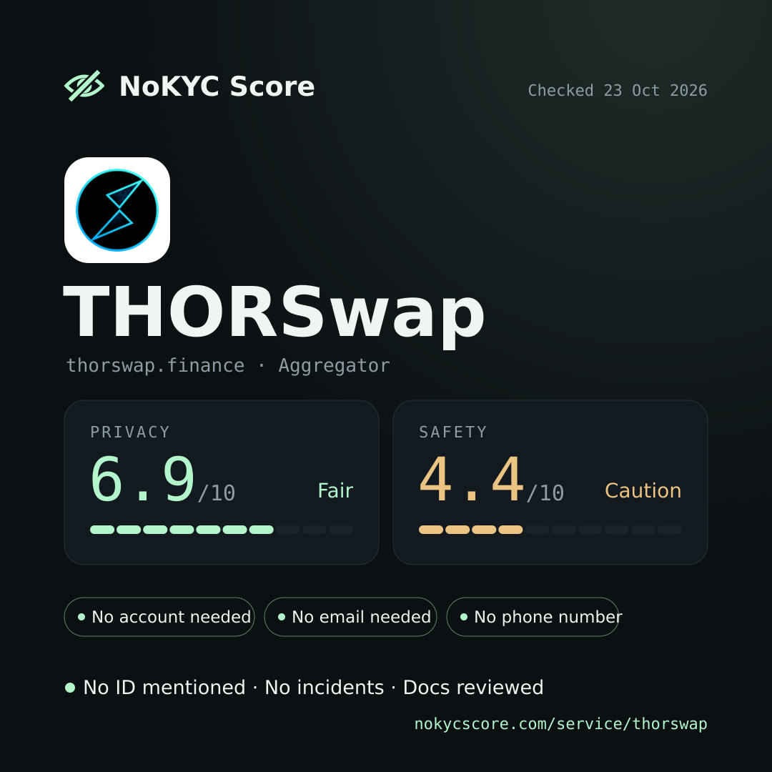 THORSwap on NoKYC Score
