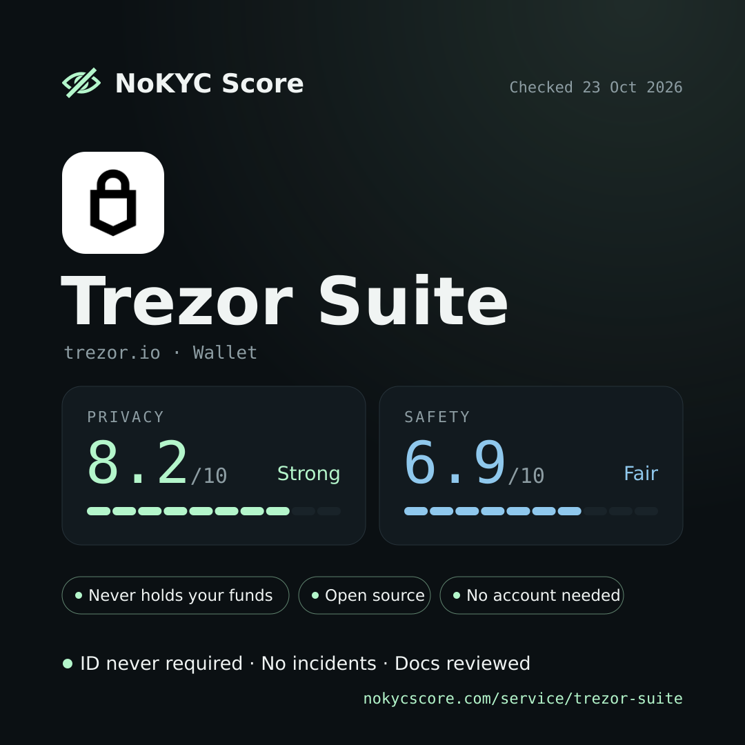 Trezor Suite on NoKYC Score