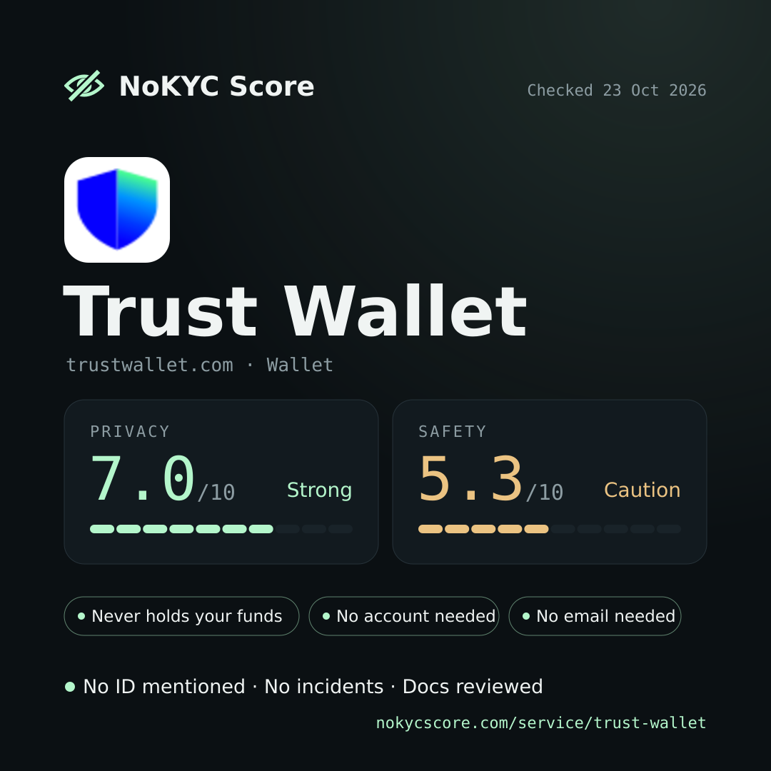 Trust Wallet on NoKYC Score