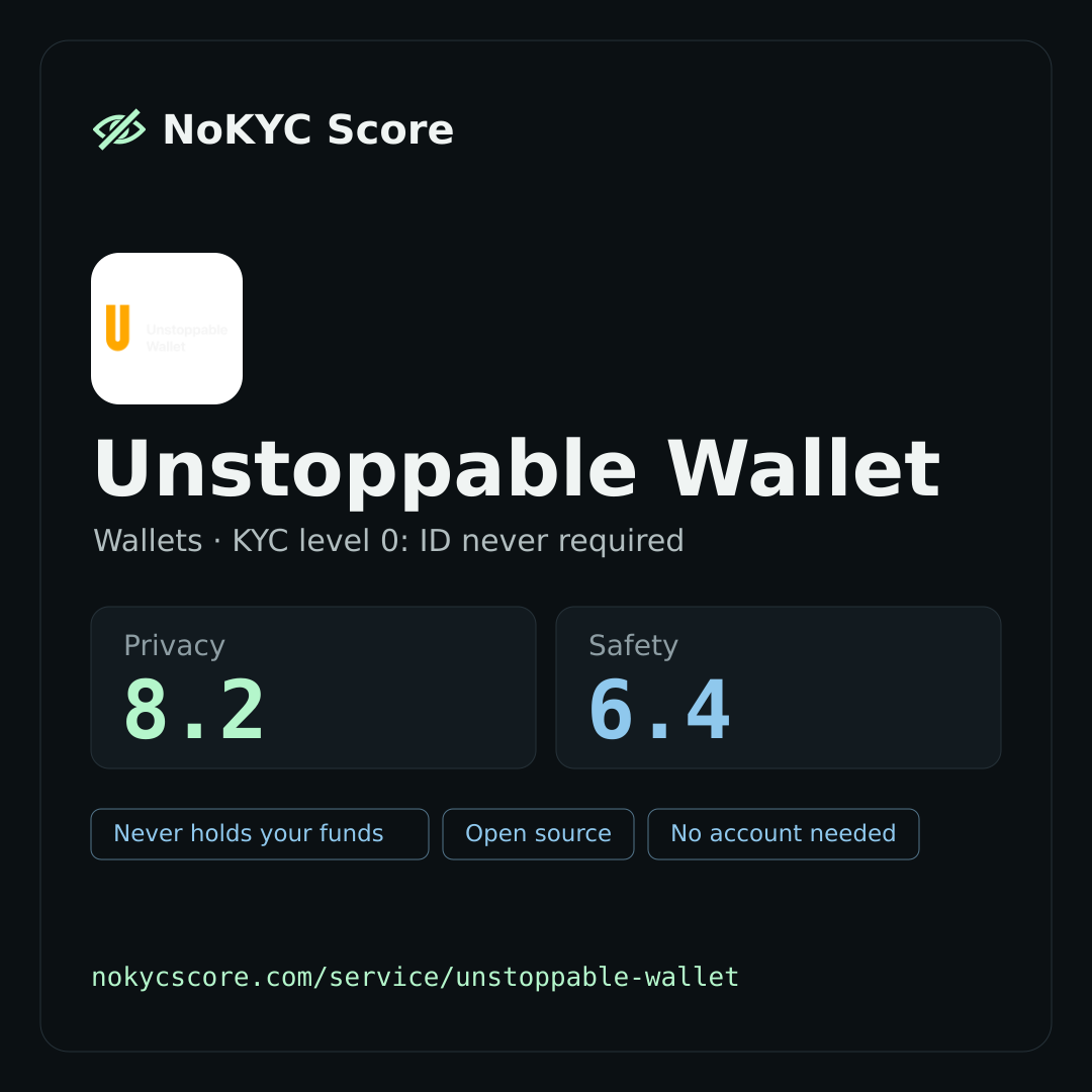 Unstoppable Wallet on NoKYC Score