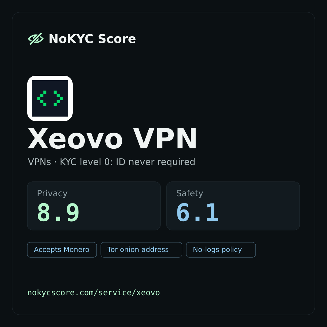 Xeovo VPN on NoKYC Score